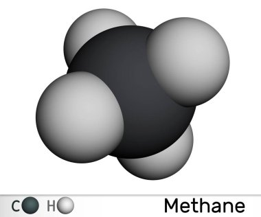 Methane CH4 molecule. Molecular model of main component of natural gas. 3D rendering. Illustr clipart