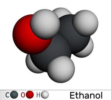 Etil alkol, C2H5OH molekülü. Moleküler model. 3 boyutlu görüntüleme. Görüntü
