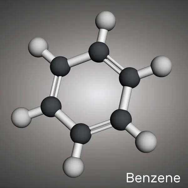 Benzene Benzol C6H6 Molecule Molecular Model Rendering Illustration — Stock Photo, Image