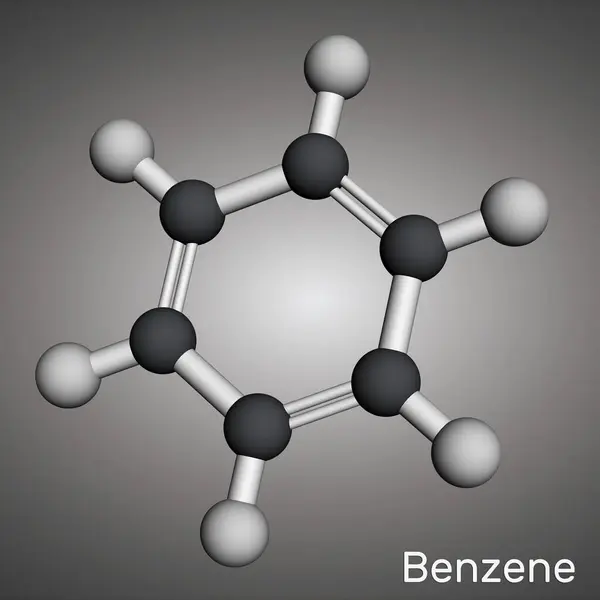 Bensen Bensen C6H6 Molekyl Molekylär Modell Återgivning Illustration — Stockfoto
