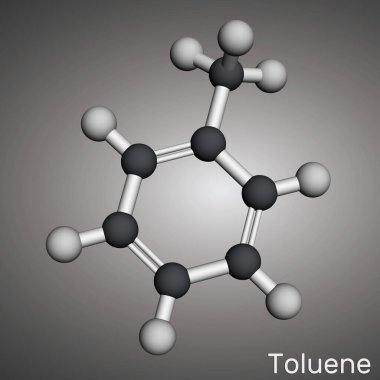 Toluen, toluol C7H8 molekülü. Metilbenzen, aromatik hidrokarbon. Moleküler model. 3 boyutlu görüntüleme. Görüntü 