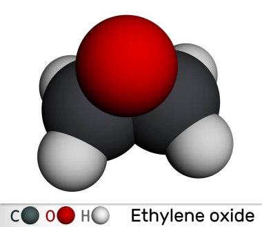 Ethylene oxide, oxirane C2H4O molecule. Molecular model. 3D rendering. Illustration clipart