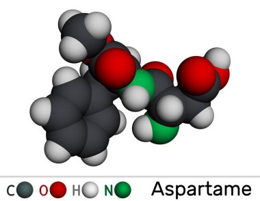 Aspartame, APM, molecule. Sugar substitute and E951. Molecular model. 3D rendering. Illustration clipart