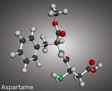 Aspartame, APM, molecule. Sugar substitute and E951. Molecular model. 3D rendering. Illustration clipart