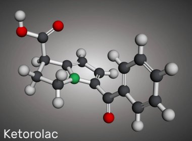 Ketorolak molekülü. Steroid içermeyen, iltihap önleyici bir ilaç, NSAID. Moleküler model. 3 boyutlu görüntüleme. Görüntü