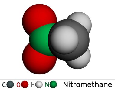 Nitrometan molekülü. Moleküler model. 3 boyutlu görüntüleme. Görüntü