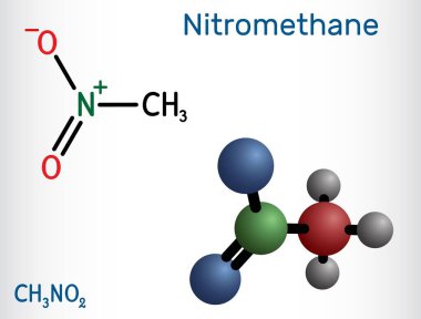 Nitrometan molekülü. Yapısal kimyasal formül ve molekül modeli. Vektör illüstrasyonu
