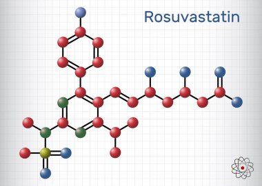Rosuvastatin molekülü. Statin, lipid düşürücü ilaç. Kafesteki bir kağıt parçası. Vektör illüstrasyonu