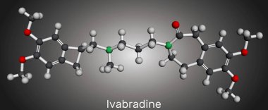 Ivabradine molecule. It is angina pectoris drug. Molecular model. 3D rendering. Illustration clipart