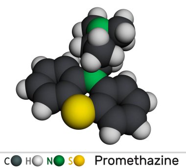Prometazin antihistamin ilaç molekülü. Moleküler model. 3 boyutlu görüntüleme. Görüntü