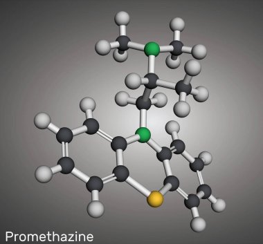 Prometazin antihistamin ilaç molekülü. Moleküler model. 3 boyutlu görüntüleme. Görüntü