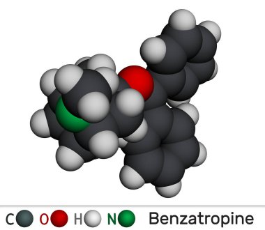 Benztropin molekülü. Parkinson hastalığının tedavisinde kullanılır. Moleküler model. 3 boyutlu görüntüleme. Görüntü