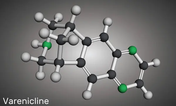 stock image Varenicline molecule, a medication used for smoking cessation. Molecular model. 3D rendering. Illustration