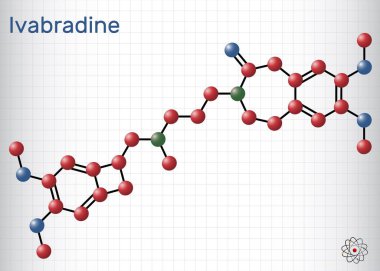 Ivabradine molekülü. Anjina pektoris ilacı. Molekül modeli. Kafesteki bir kağıt parçası. Vektör illüstrasyonu