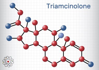 Triamcinolone glukokortikoid molekülü. Çok çeşitli iltihaplı koşulları tedavi etmek için kullanılır. Molekül modeli. Kafesteki bir kağıt parçası. Vektör illüstrasyonu