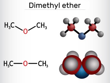 Dimethyl ether, DME molecule. Chemical structure and molecular model. Vector illustration clipart