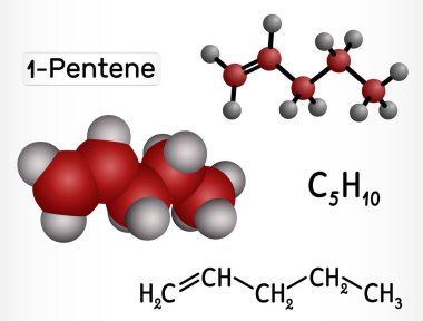 1-Pentene alkene molecule. Structural and molecular models of Pentylene C5H10. Vector illustration clipart