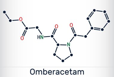 Omberasetam molekülü. Yarış ailesinden sentetik nootropik bileşik. İskelet kimyasal formülü. Vektör illüstrasyonu