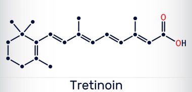 Tretinoin, ATRA molekülü. Dermatolojide kullanılan tüm trans retinoik asit. İskelet kimyasal formülü. Vektör illüstrasyonu