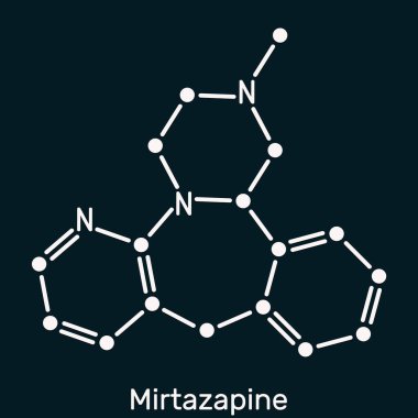 Mirtazapine molekülü. Tetrasiklik antidepresan. İskelet kimyasal formülü. Bilimsel illüstrasyon