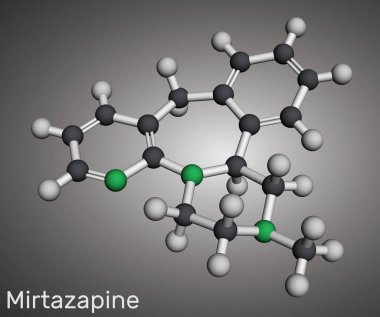 Mirtazapine molekülü. Tetrasiklik antidepresan. Moleküler model. 3 boyutlu görüntüleme. Görüntü