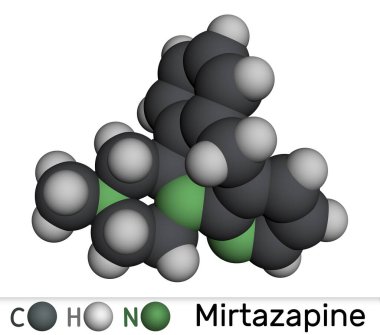 Mirtazapine molekülü. Tetrasiklik antidepresan. Moleküler model. 3 boyutlu görüntüleme. Görüntü