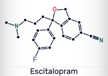 Escitalopram, S-citalopram molekülü. Seçici serotonin geri alma inhibitörü SSRI antidepresan ilaçları. Vektör bilimsel illüstrasyon