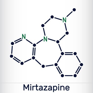 Mirtazapine molekülü. Tetrasiklik antidepresan. İskelet kimyasal formülü. Vektör bilimsel illüstrasyon