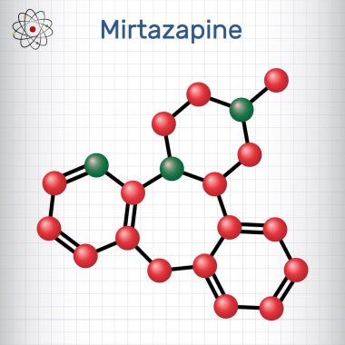 Mirtazapine molekülü. Tetrasiklik antidepresan. Kafesteki bir kağıt parçası. Vektör bilimsel illüstrasyon