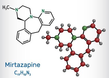 Mirtazapine molekülü. Tetrasiklik antidepresan. Vektör bilimsel illüstrasyon