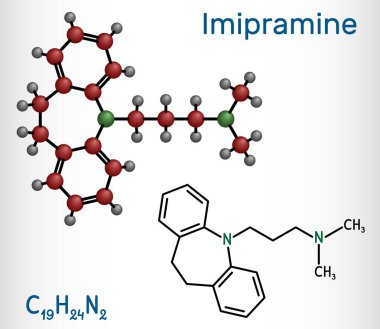 Imipramine molekülü. Trisiklik antidepresan, depresyonu tedavi etmek için TCA. Vektör bilimsel illüstrasyon