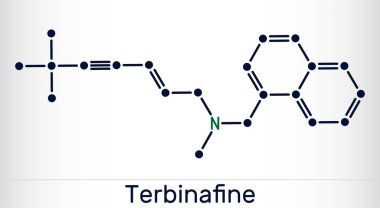 Terbinafin molekülü. Mantar enfeksiyonlarını tedavi etmek için kullanılan allylamine antifungal bir ilaç. Yapısal kimyasal formül