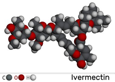 Ivermectin B1a molekülü. Veteriner ve insan tıbbında kullanılan parazit önleyici madde. Moleküler model. 3 boyutlu görüntüleme. Görüntü