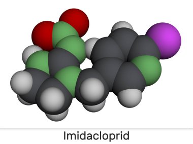 Ben bir molekülün ortasındayım. Tarım ve haşere kontrolünde kullanılan neonicotinoid böcek ilacı. Moleküler model. 3 boyutlu görüntüleme. Görüntü