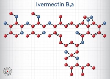 Ivermectin molekül. Veteriner ve insan tıbbında kullanılan parazit önleyici madde. Kafesteki bir kağıt parçası. Vektör illüstrasyonu
