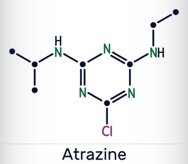 Atrazin molekülü. Ot kontrolü için tarımda kullanılan Triazin herbisit. Vektör illüstrasyonu