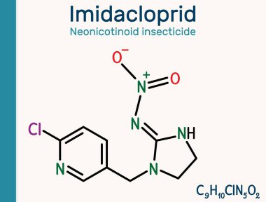 Ben bir molekülün ortasındayım. Tarım ve haşere kontrolünde kullanılan neonicotinoid böcek ilacı. Vektör illüstrasyonu