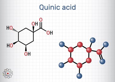 Kinin asit molekülü. Antioksidan ve antiinflamatuar özellikleri olan doğal bitkisel bileşik. Kafesteki bir kağıt parçası