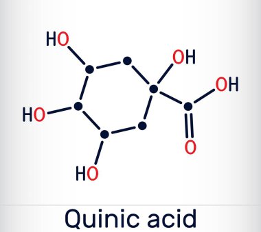 Kinin asit molekülü. Antioksidan ve antiinflamatuar özellikleri olan doğal bitkisel bileşik. Vektör illüstrasyonu