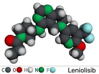Leniolisib molekülü. APDS immün yetersizliğinin tedavisinde kullanılan PI3K delta inhibitörü. Moleküler model. 3 boyutlu görüntüleme. Görüntü 