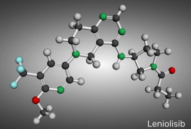 Leniolisib molekülü. APDS immün yetersizliğinin tedavisinde kullanılan PI3K delta inhibitörü. Moleküler model. 3 boyutlu görüntüleme. Görüntü 
