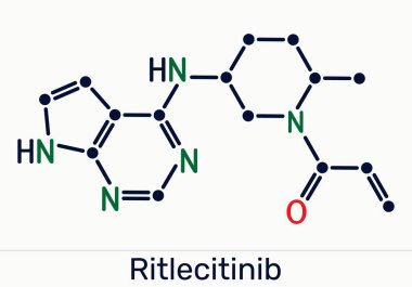 Ritlecitinib molekülü. Alopecia areata tedavisinde kullanılan JAK3 / TEC inhibitörü. Vektör illüstrasyonu