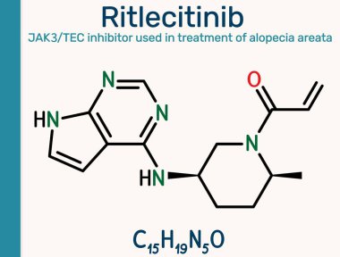 Ritlecitinib molekülü. Alopecia areata tedavisinde kullanılan JAK3 / TEC inhibitörü. Vektör illüstrasyonu