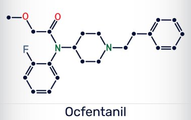 Ocfentanil molekülü. Yapısal olarak fentanil ile ilişkili sentetik opioid analjezik. Vektör illüstrasyonu