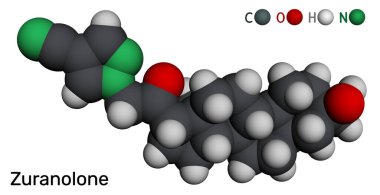 Zuranolone molekülü. Doğum sonrası depresyon tedavisinde kullanılan nöroaktif steroid. Moleküler model. 3 boyutlu görüntüleme. Görüntü