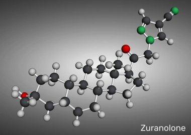 Zuranolone molekülü. Doğum sonrası depresyon tedavisinde kullanılan nöroaktif steroid. Moleküler model. 3 boyutlu görüntüleme. Görüntü