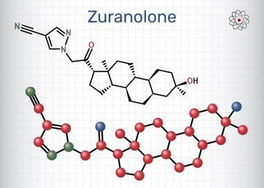 Zuranolone molekülü. Doğum sonrası depresyon tedavisinde kullanılan nöroaktif steroid. Kafesteki bir kağıt parçası. Vektör illüstrasyonu