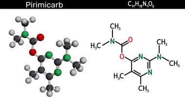 Pirimikarbonat molekülü. Yaprak bitlerini kontrol etmek için tarımda kullanılan karbamat böcek ilacı. Görüntü