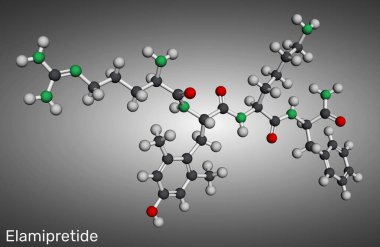 Elamipretide molekülü. Mitokondri hedefli tetrapeptid Leber 'in kalıtsal optik nöropati ve Barth sendromunun tedavisi için incelendi. Moleküler model. 3 boyutlu görüntüleme. Görüntü
