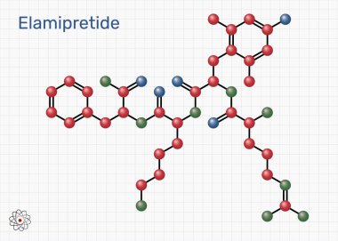 Elamipretide molekülü. Mitokondri hedefli tetrapeptid Leber 'in kalıtsal optik nöropati ve Barth sendromunun tedavisi için incelendi. Kafesteki bir kağıt parçası. Vektör illüstrasyonu